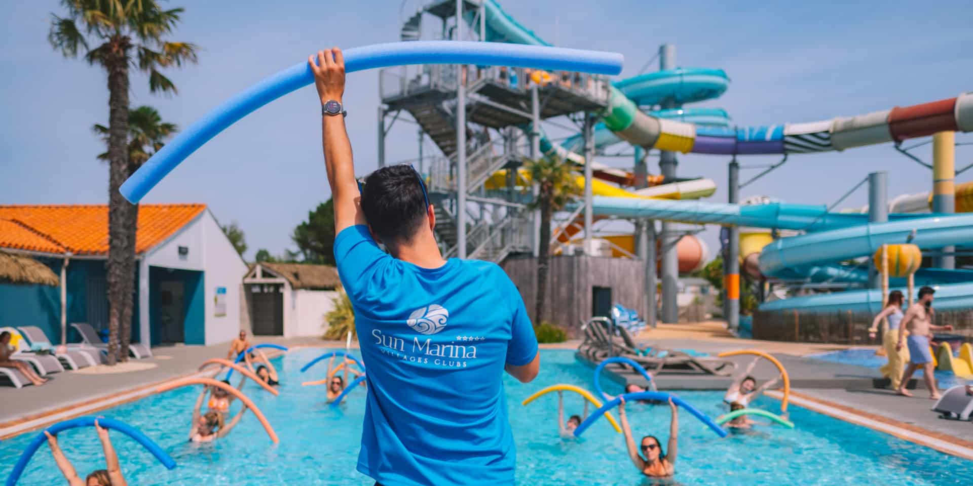 Séance d’Aquafun dans la piscine du Camping Le Château à Saint-Hilaire-de-Riez